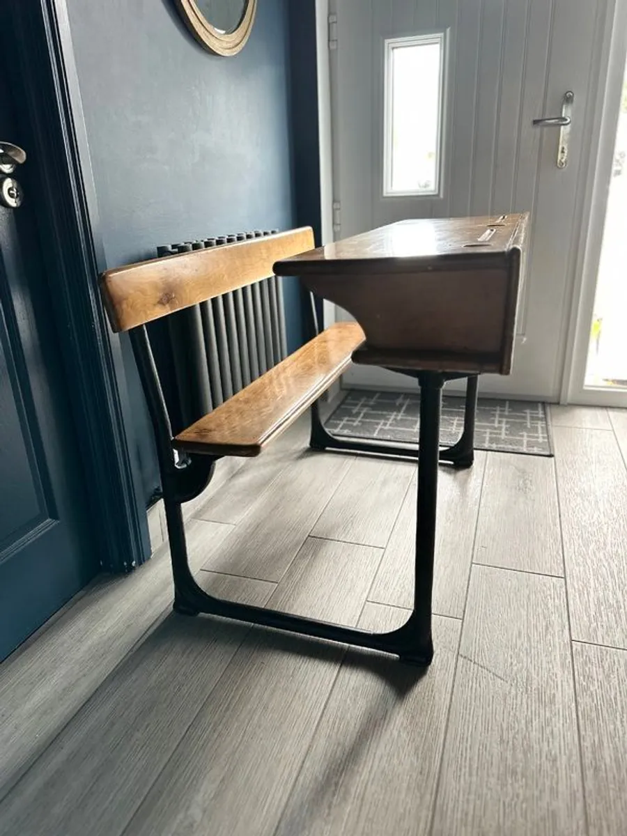 Vintage Irish Wooden School Desk For Sale! - Image 1