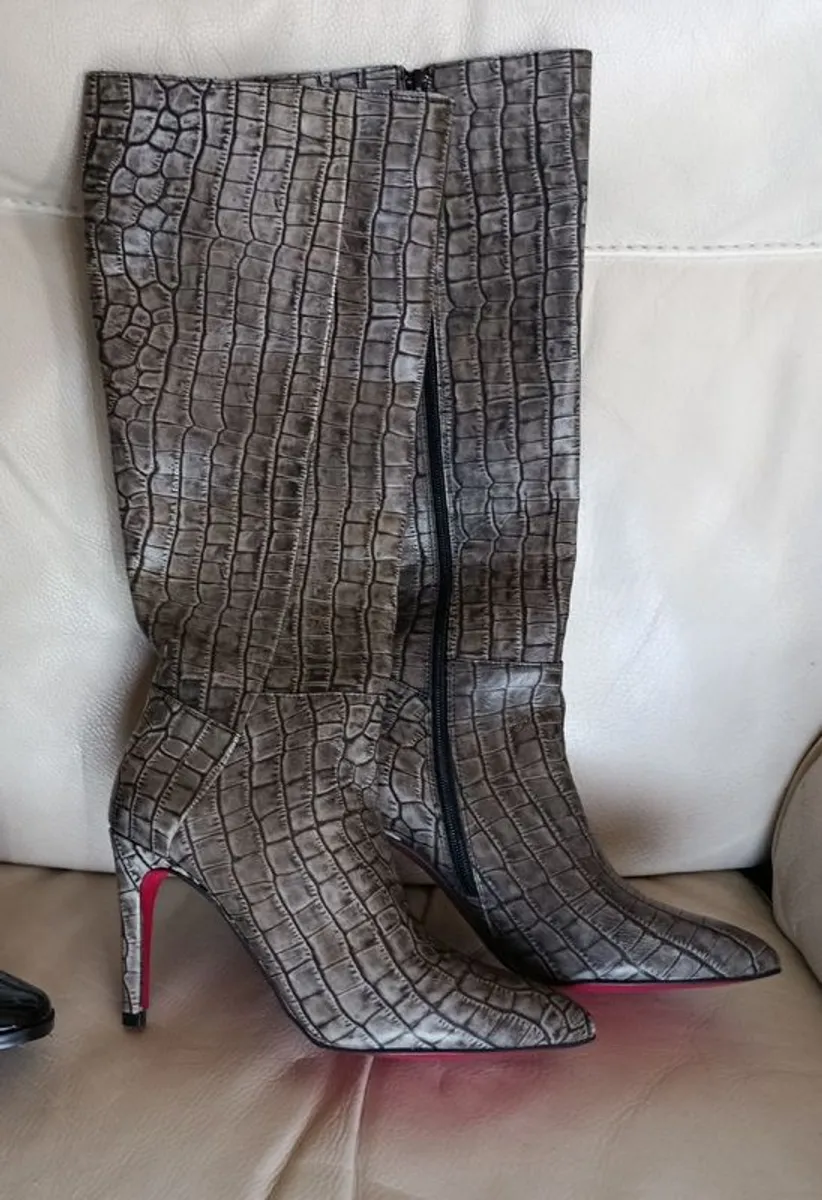 Grey-Brown Snakeskin Knee High Boots Sz 6