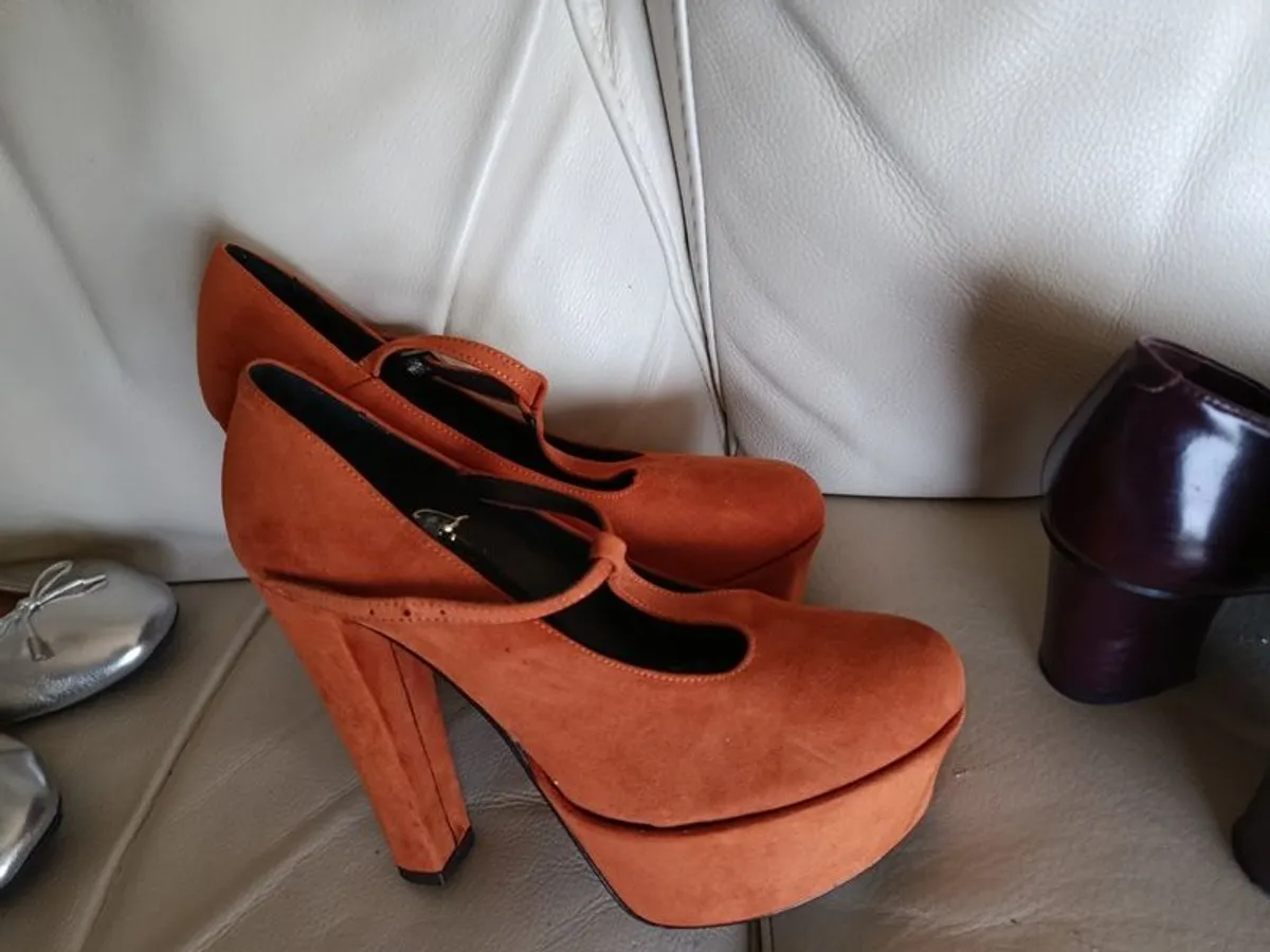 Orange Suede Mary Jane Heels Sz 38