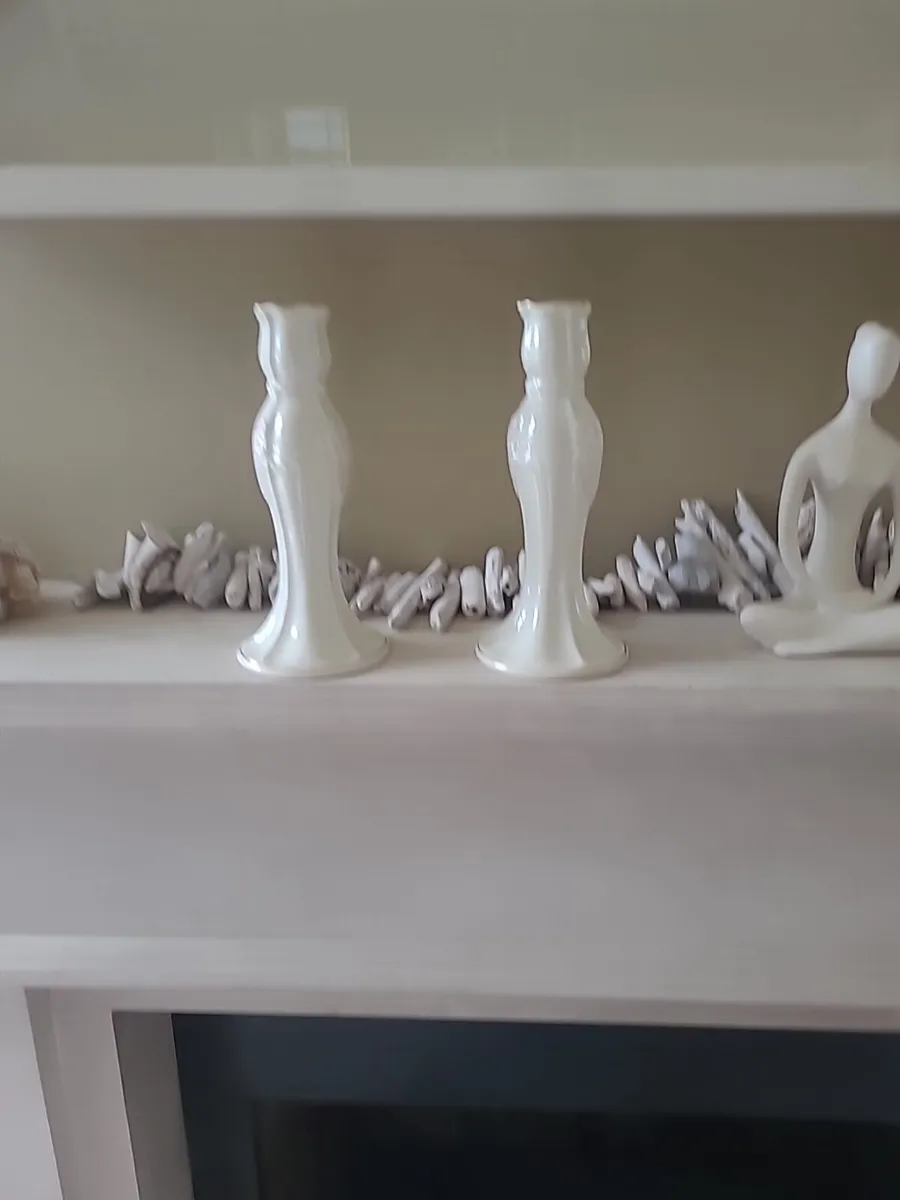Belleek China Candle Holders  - Pair - Image 1