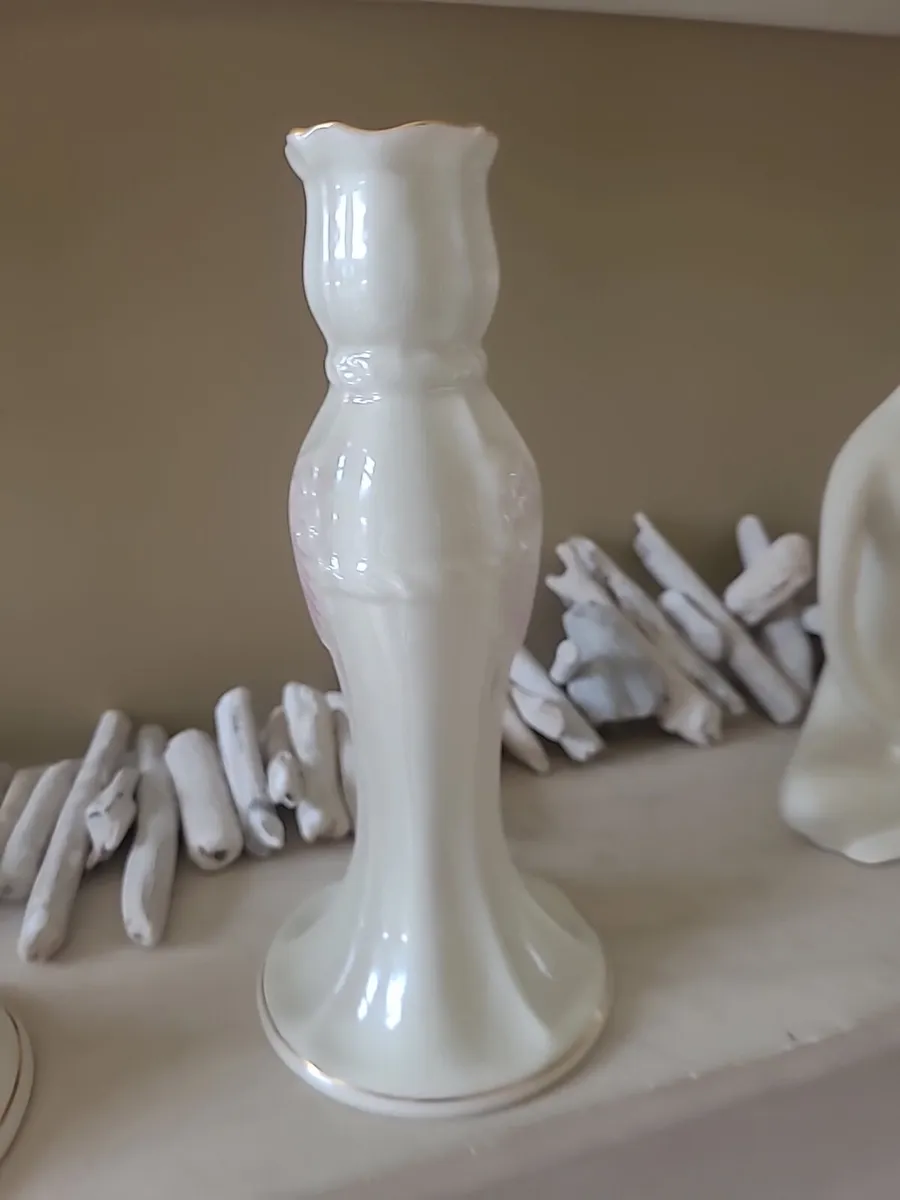 Belleek China Candle Holders  - Pair - Image 2