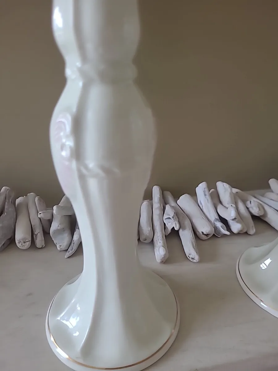 Belleek China Candle Holders  - Pair - Image 4