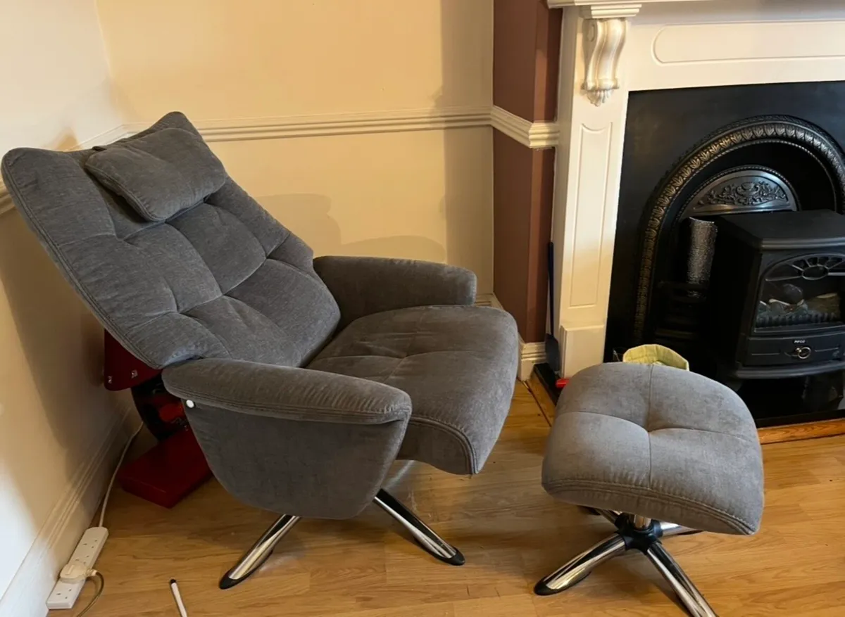 Grey two seater recliner sofa/couch and chairs - Image 2