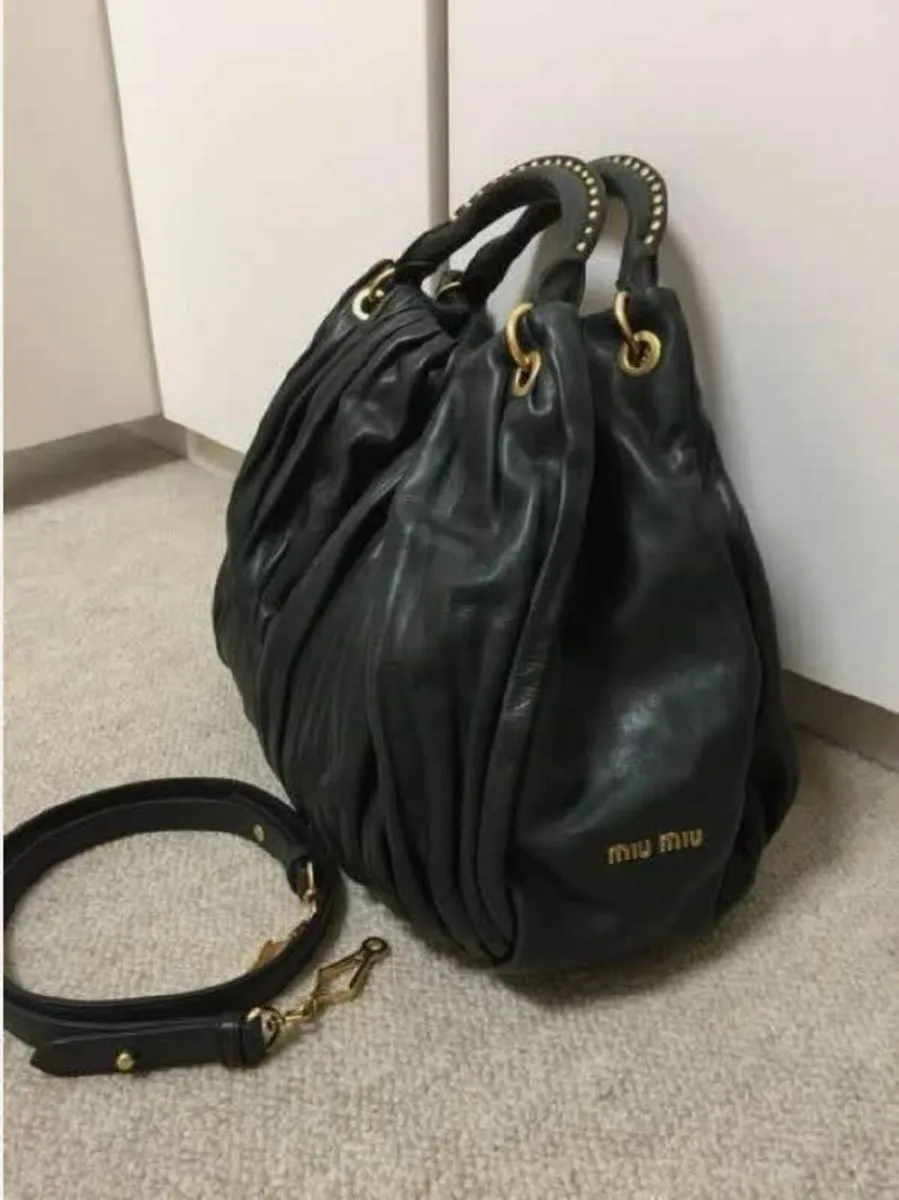 Miu Miu Pleated Shoulder Bag Dark Green Women's Ba - Image 1