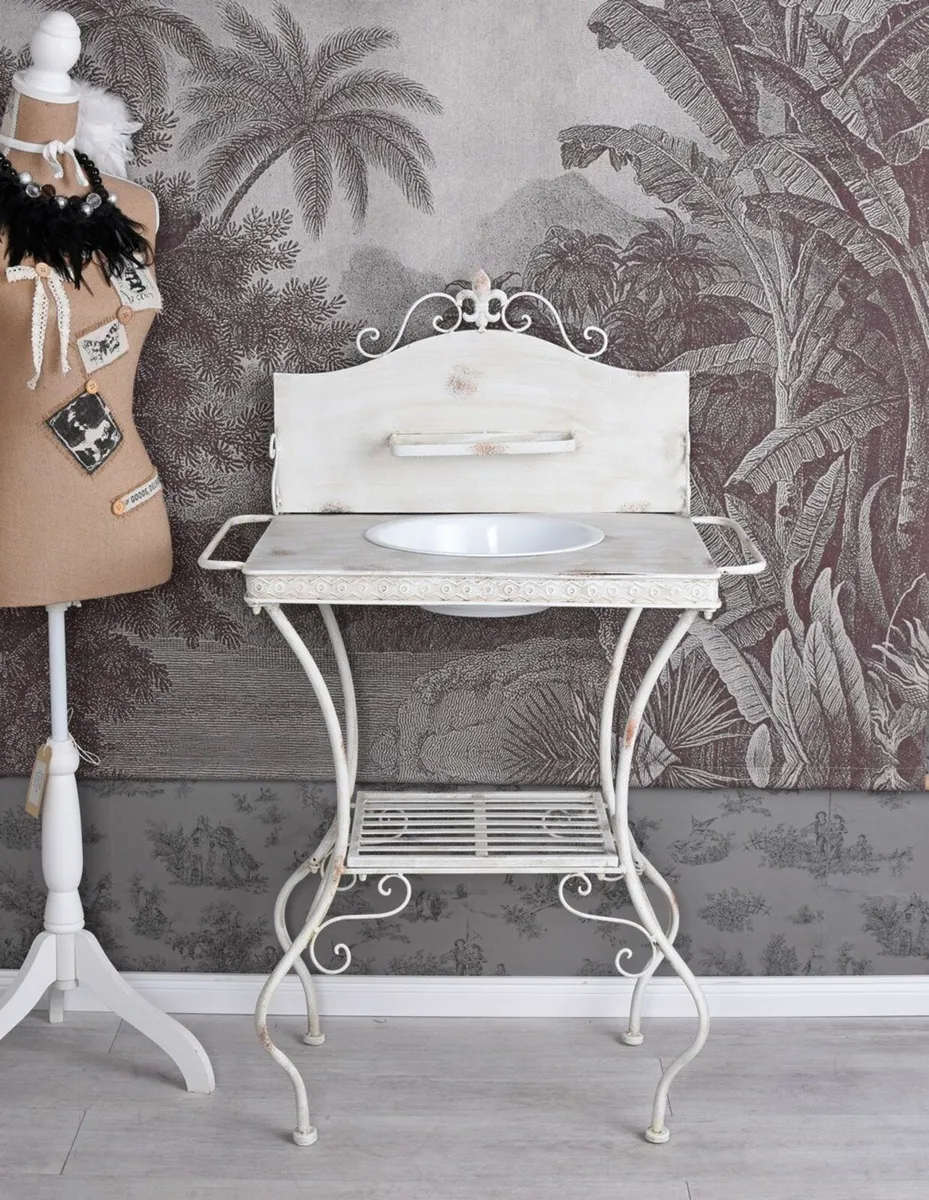 Maison Shabby Chic Nostalgic Washbasin White Iron - Image 2