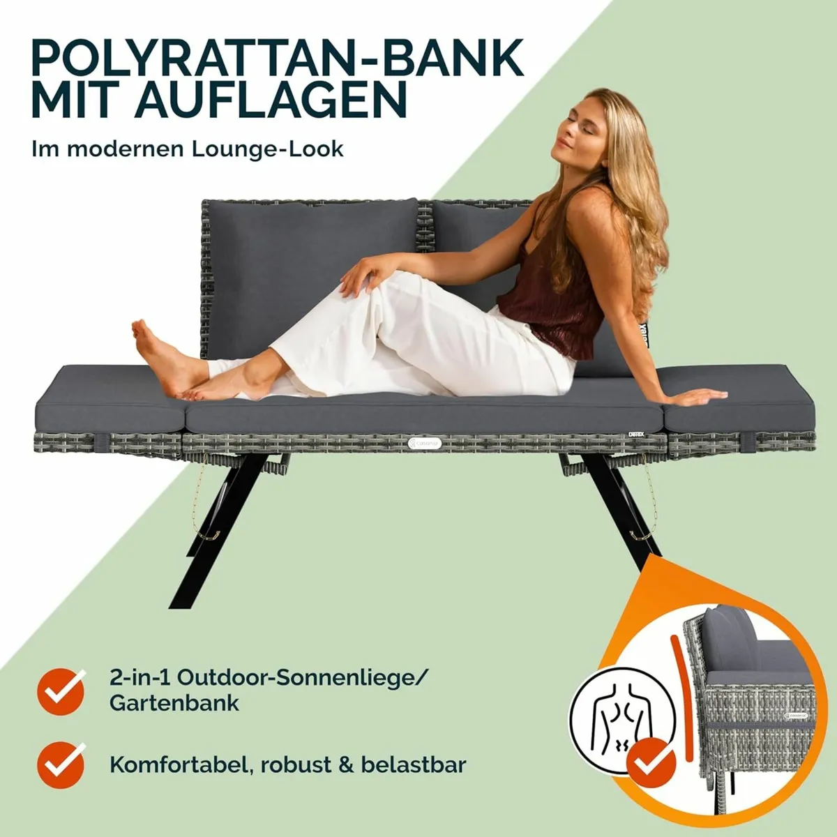 Polyrattan Garden Bench with Reclining Function - Image 2