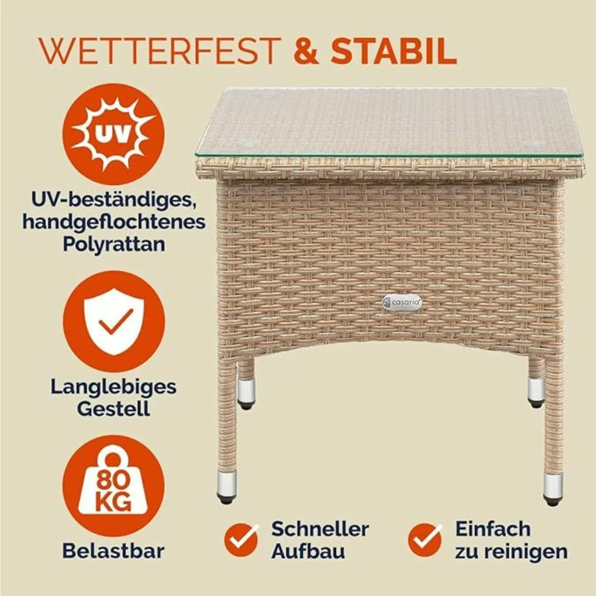 Polyrattan garden table side table with glass top - Image 2