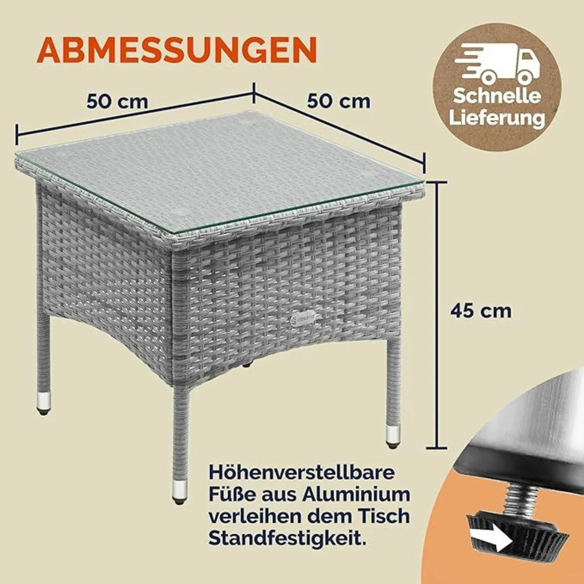 Polyrattan garden table side table with glass top - Image 4