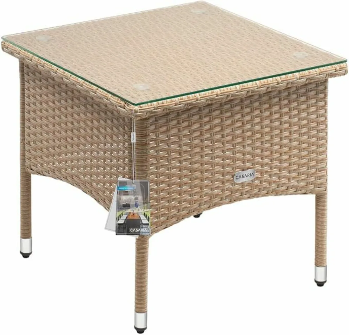 Polyrattan garden table side table with glass top - Image 1