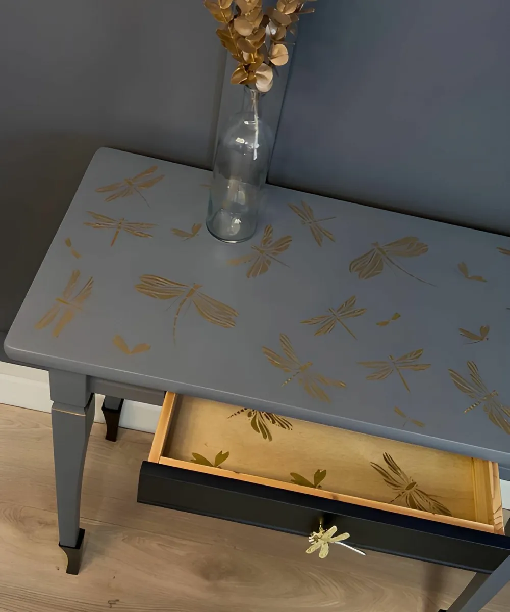 Black & Gold Dragonfly Console Table with Drawer - Image 2