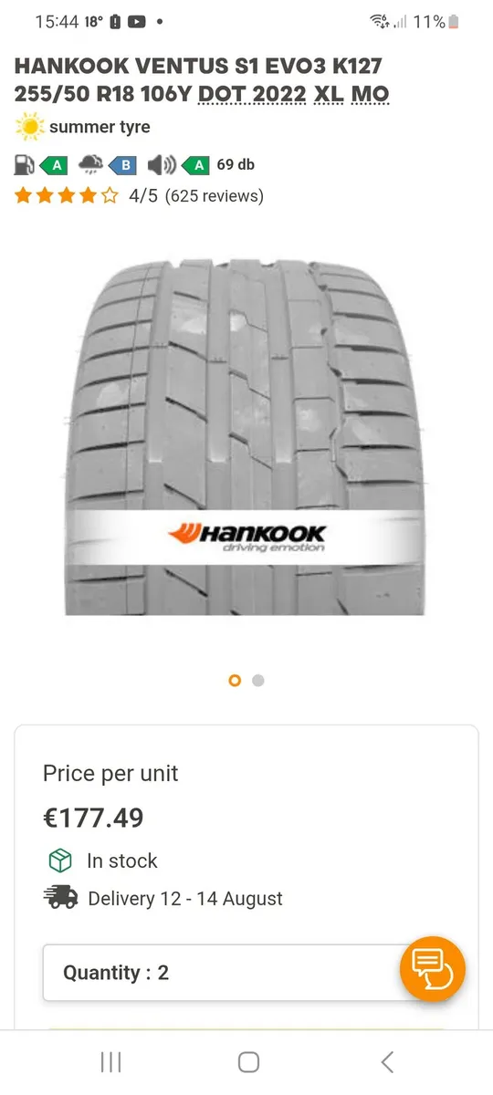 Hankook Ventus S1 Evo3 K127 255/50R18 
(It's 170e - Image 2