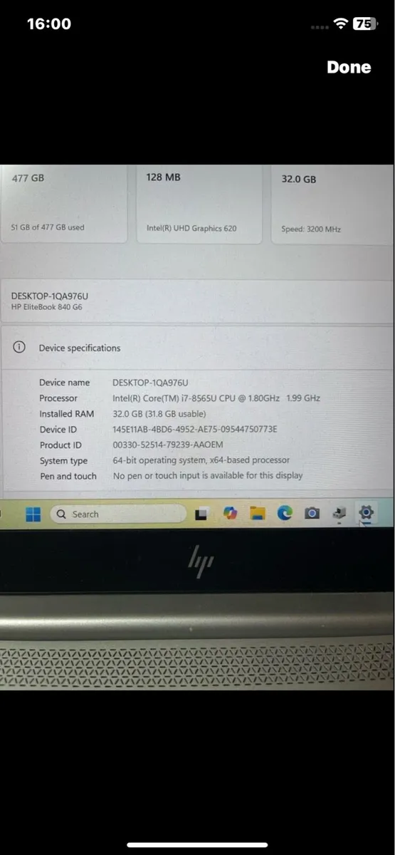 Hp laptop i7 pro 32gb 512ssd win 11 pro - Image 4