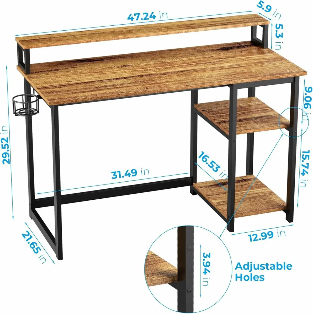 Computer Home Office Desk 120 cm Reversible Brown - Image 4