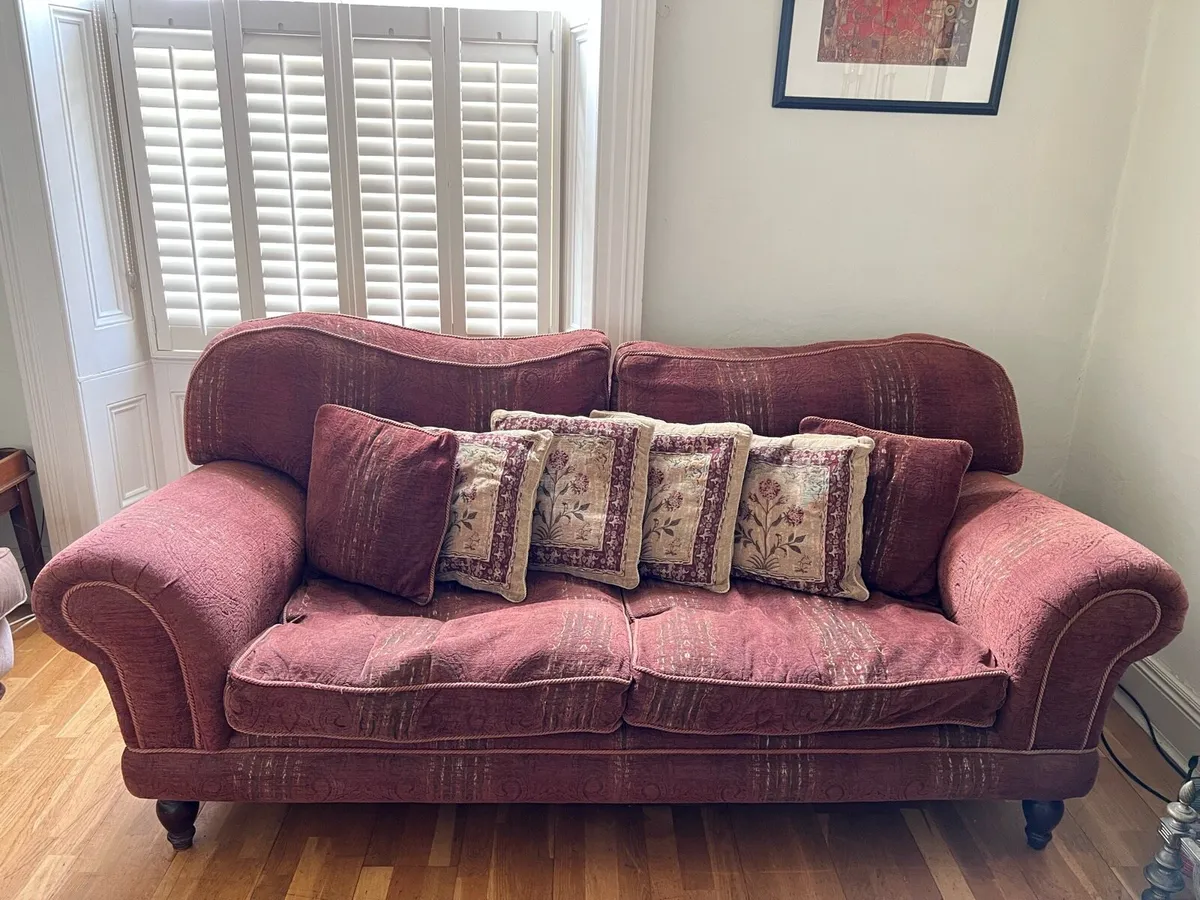 Burgundy couch with cushions - Image 2