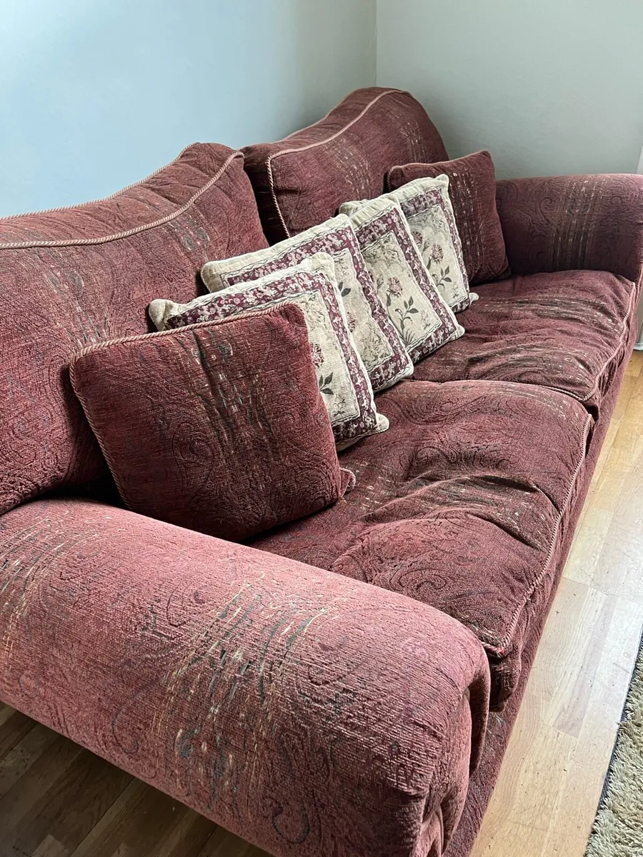 Burgundy couch with cushions - Image 3
