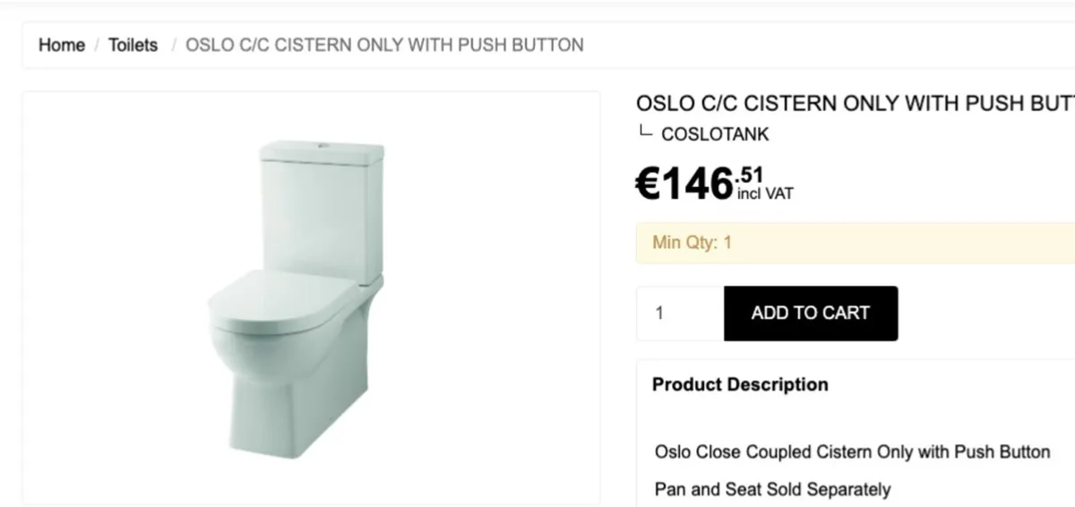 Toilet - OSLO C/C Cistern & pan, including seat - Image 1