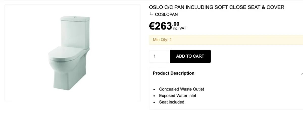Toilet - OSLO C/C Cistern & pan, including seat - Image 2