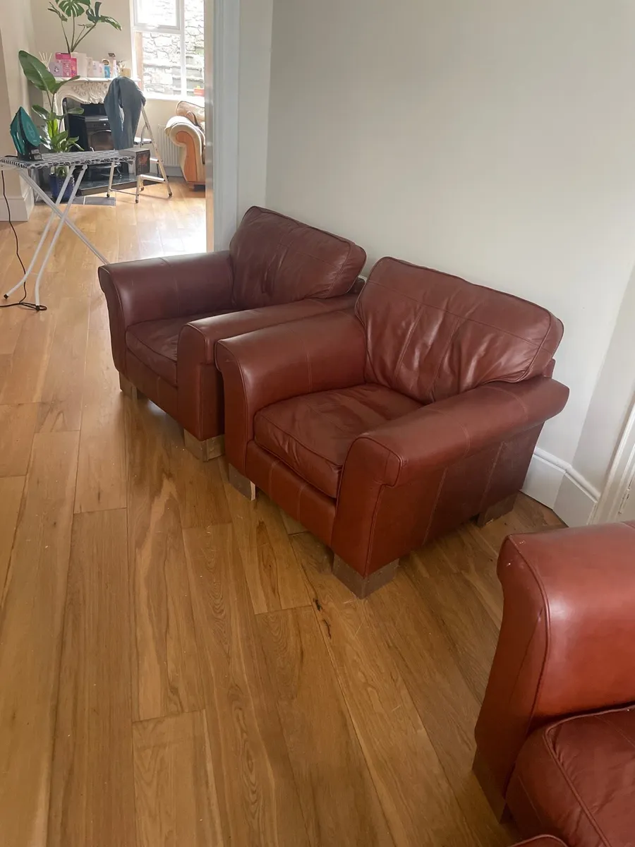 Leather couch and armchair set - Image 2