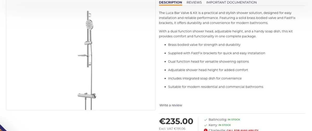 Shower - Luca Bar Valve & Kit | LU-BVK