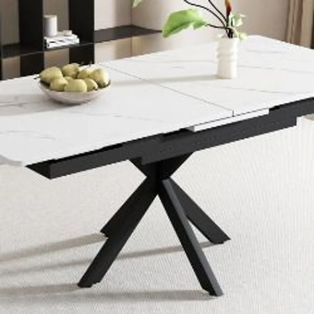 Extendable Dining Table Black With Grey Desktop - Image 1