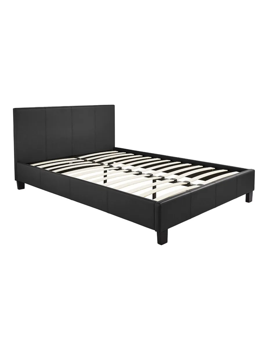 Black leather bed and Simba memory foam mattress - Image 1