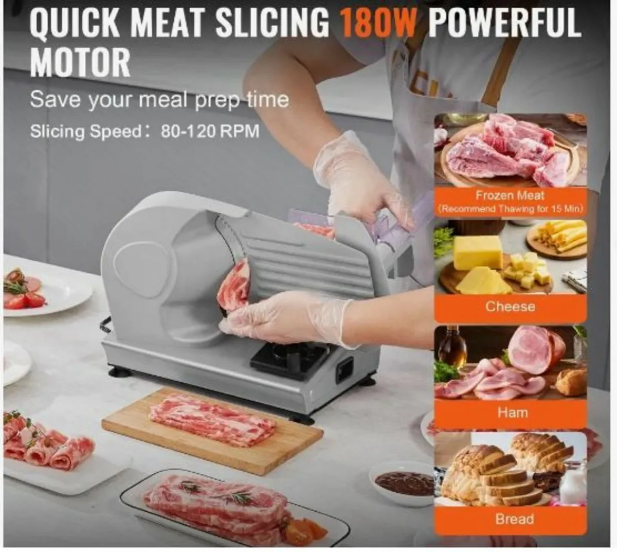 Meat Slicer, 180W Electric Deli Food Slicer - Image 2
