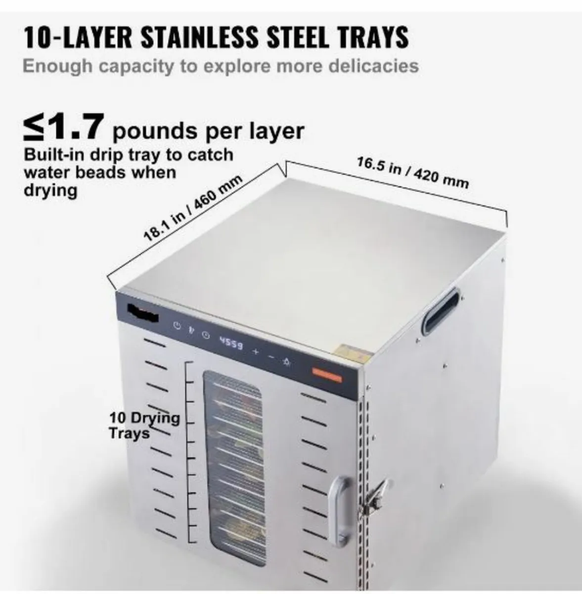 10 Trays Food Dehydrator Machine Stainless Steel - Image 2