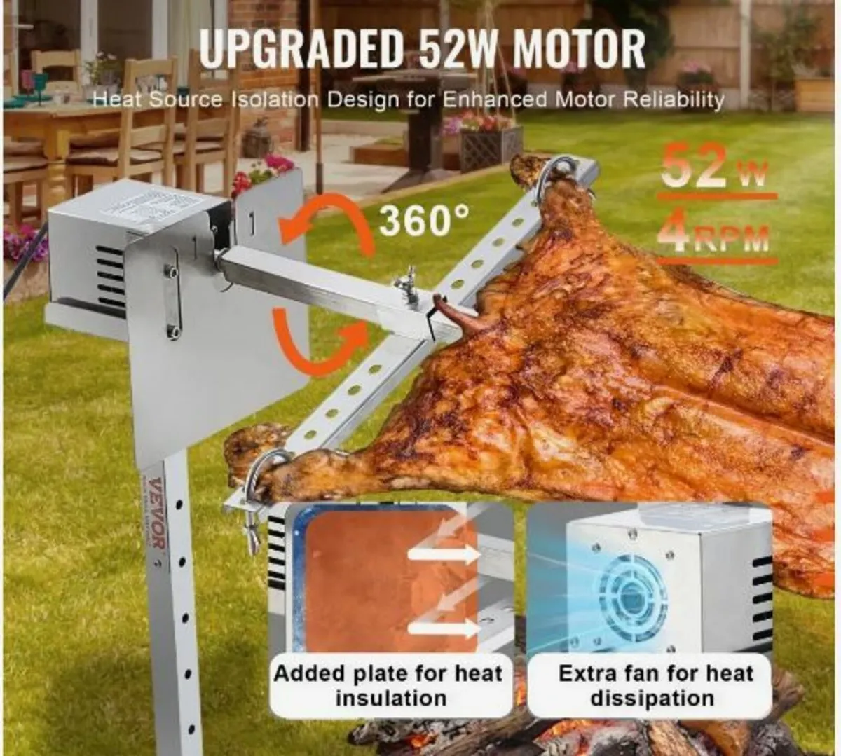 116.8 cm Electric BBQ Rotisserie Grill Kit - Image 2