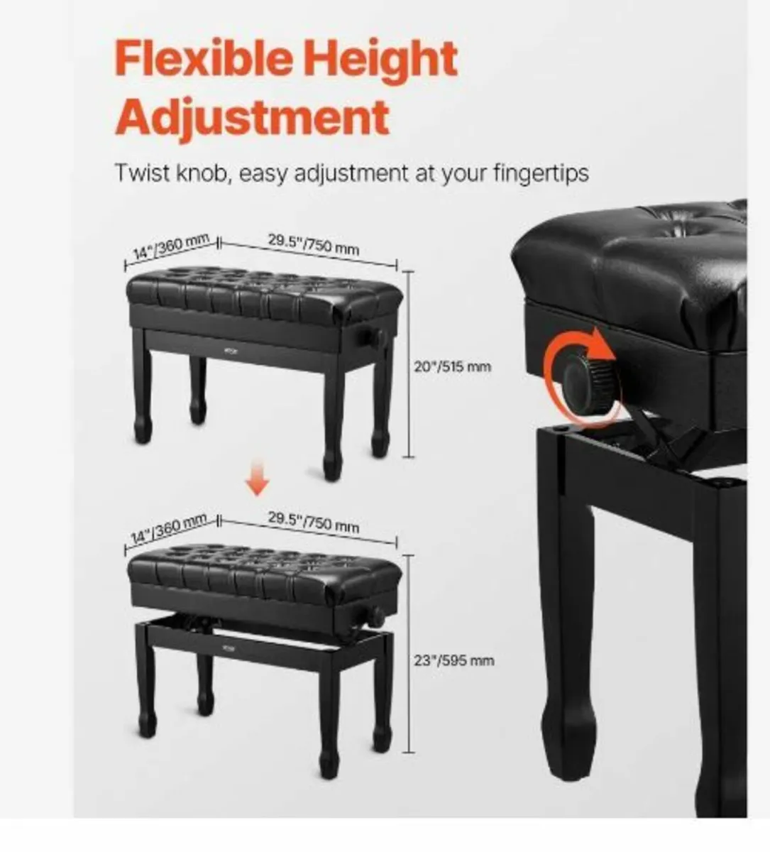 Adjustable Piano Keyboard Bench - Image 3