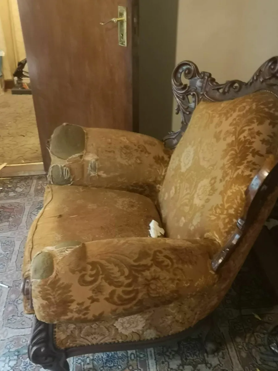 Vintage sofa, Barbers chair , ladder back chairs - Image 2