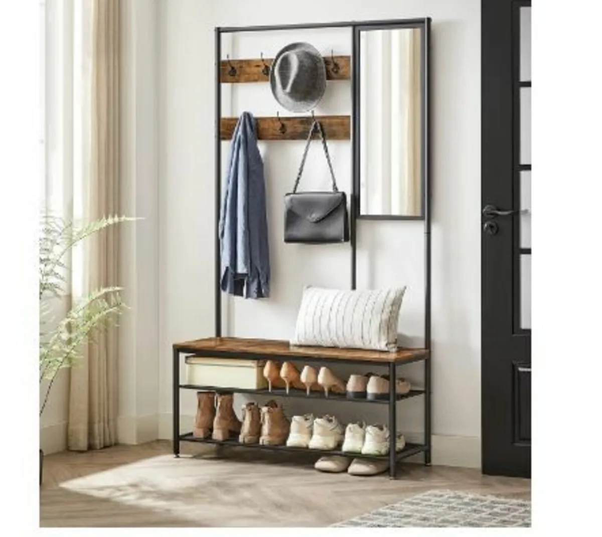 Coat Rack with Hooks Mirror Bench 35 x 98 x 180 cm - Image 3