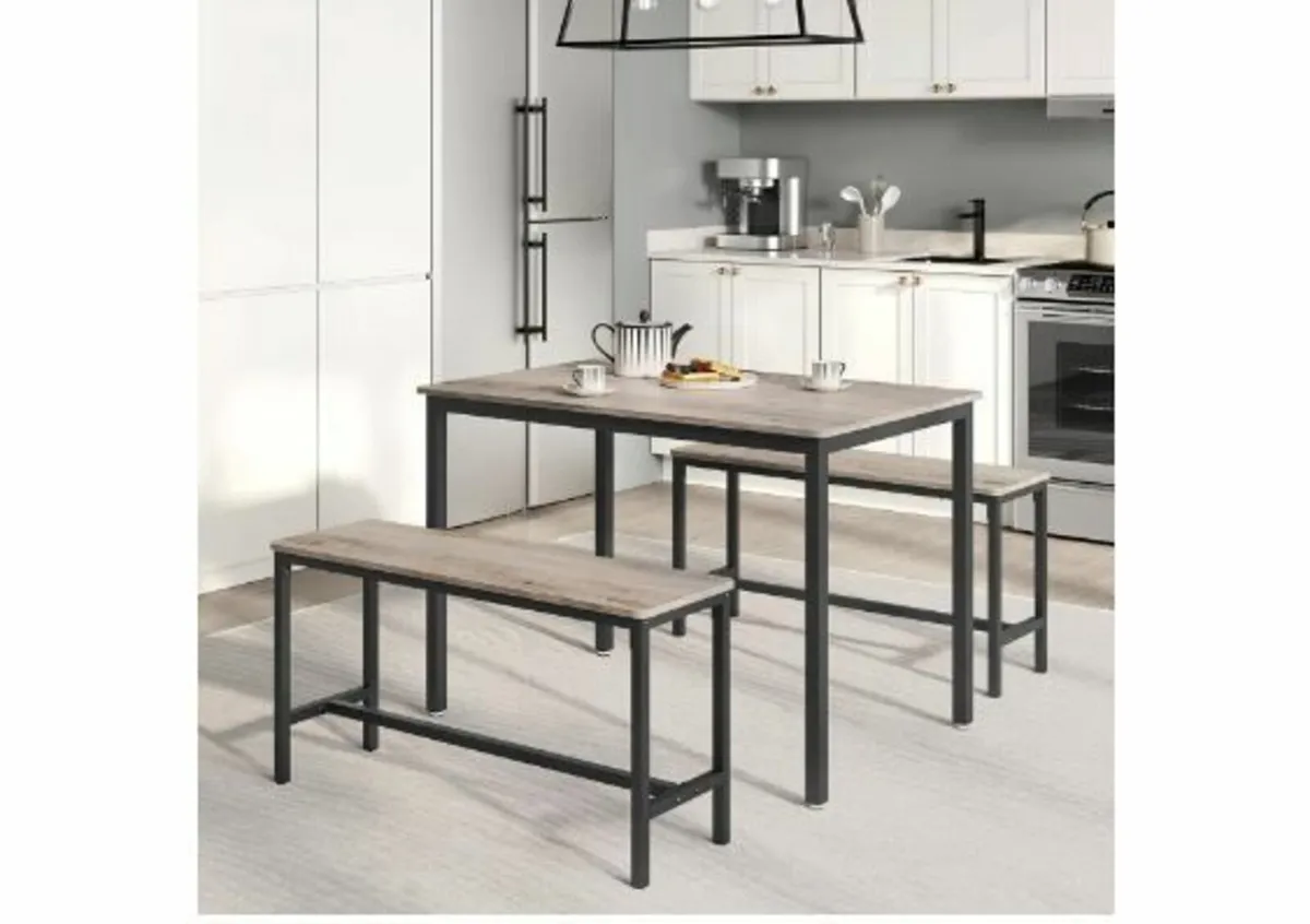 Dining Table with 2 Benches, Set of 3 - Image 2
