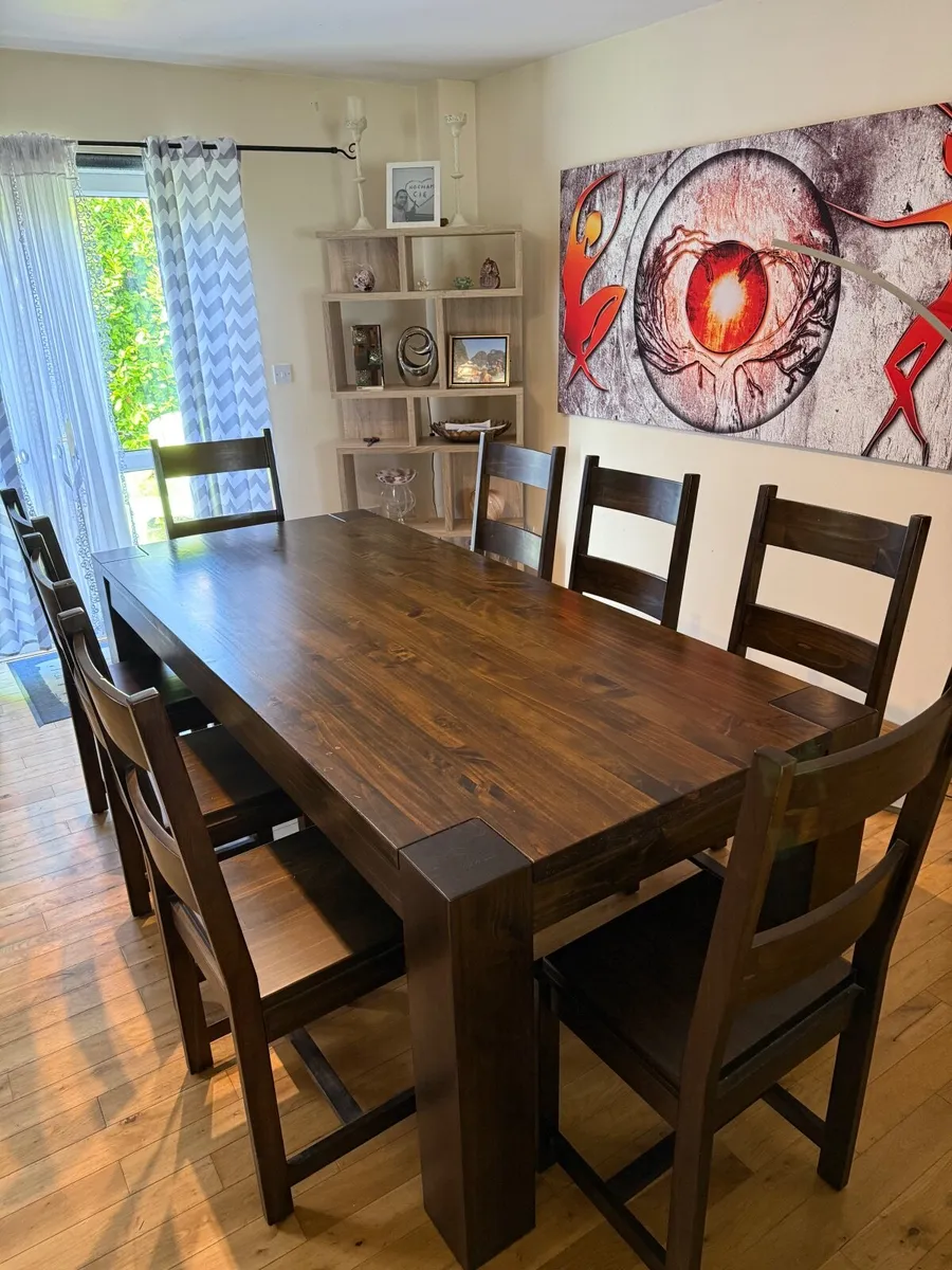 Walunt table + 8 dinning chais + cushions - Image 1