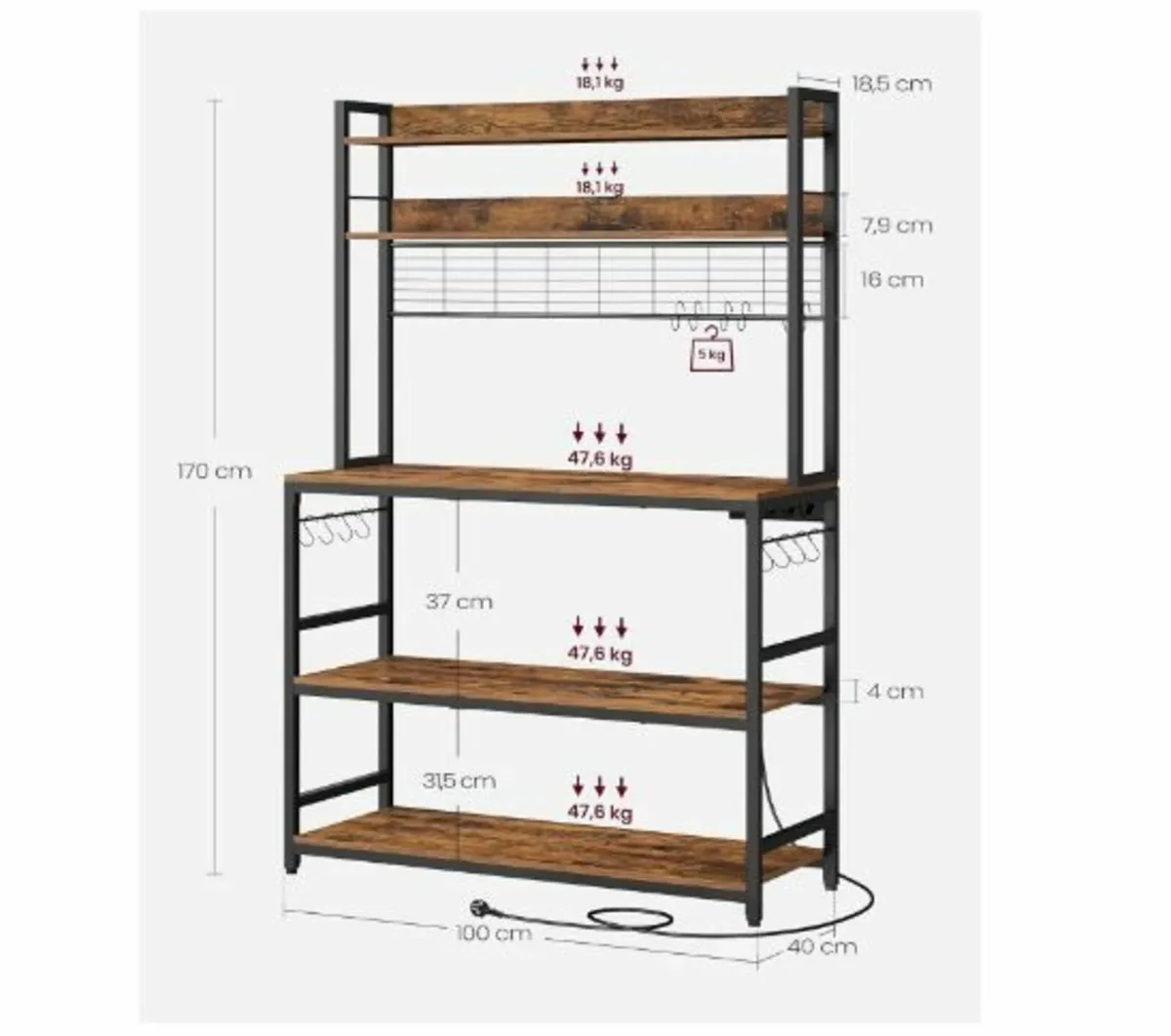 Kitchen Shelf with Sockets - Image 4