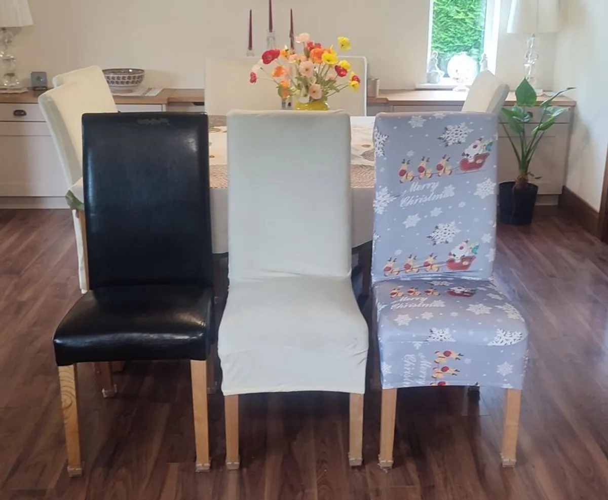 Black Dining Room Chairs x 8 with covers - Image 1