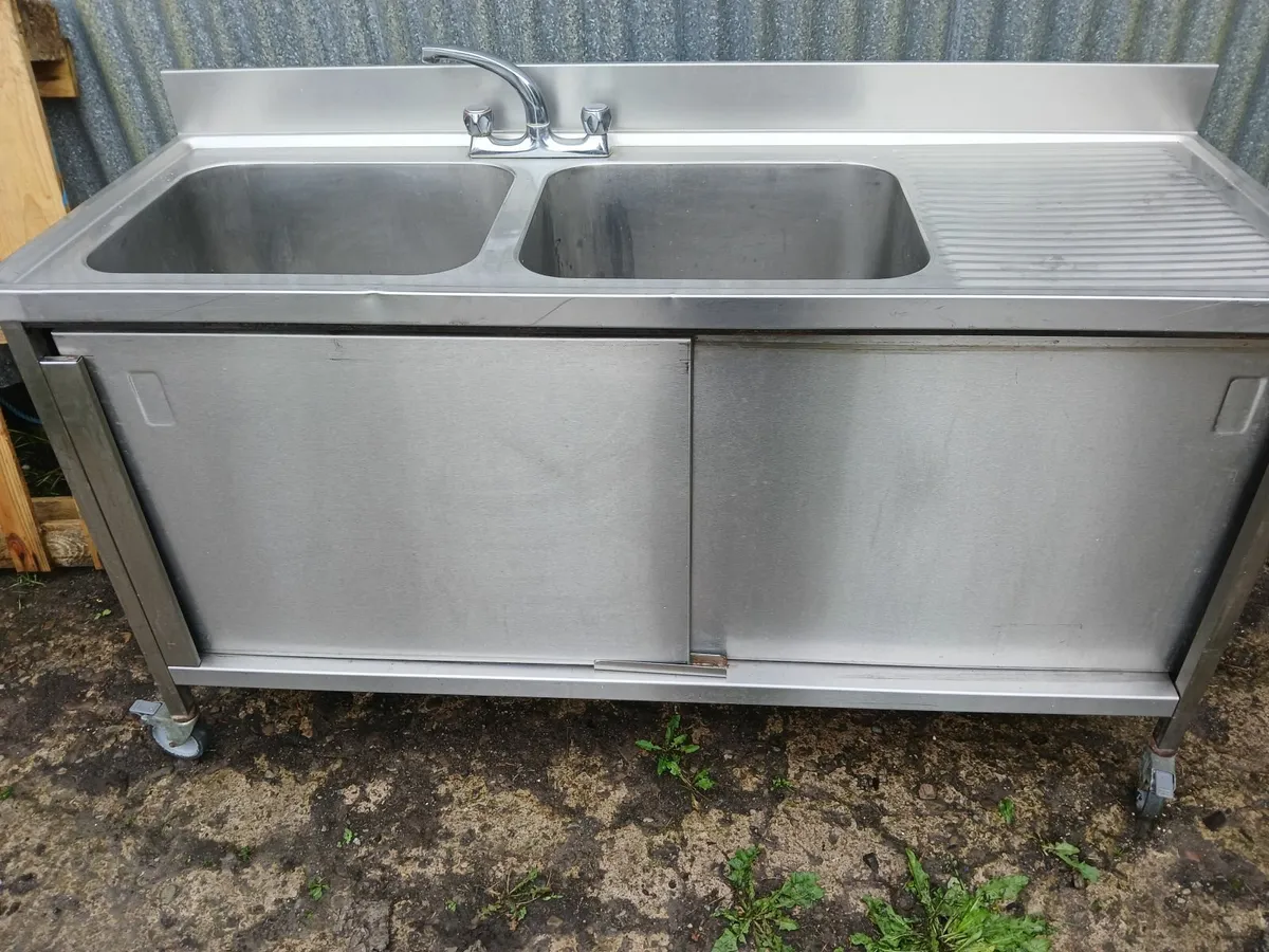 Stainless steel cabbinet double sink unit complete - Image 4