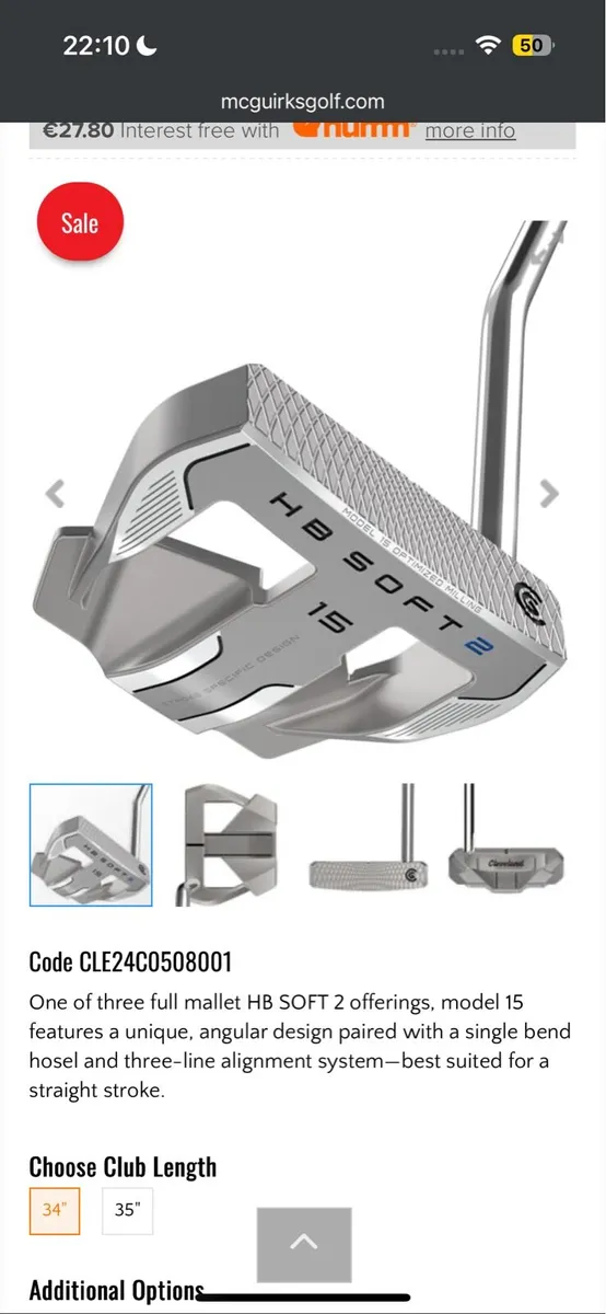 Cleveland HB Soft 2 Model 15 Putter 34 Right Hand - Image 1