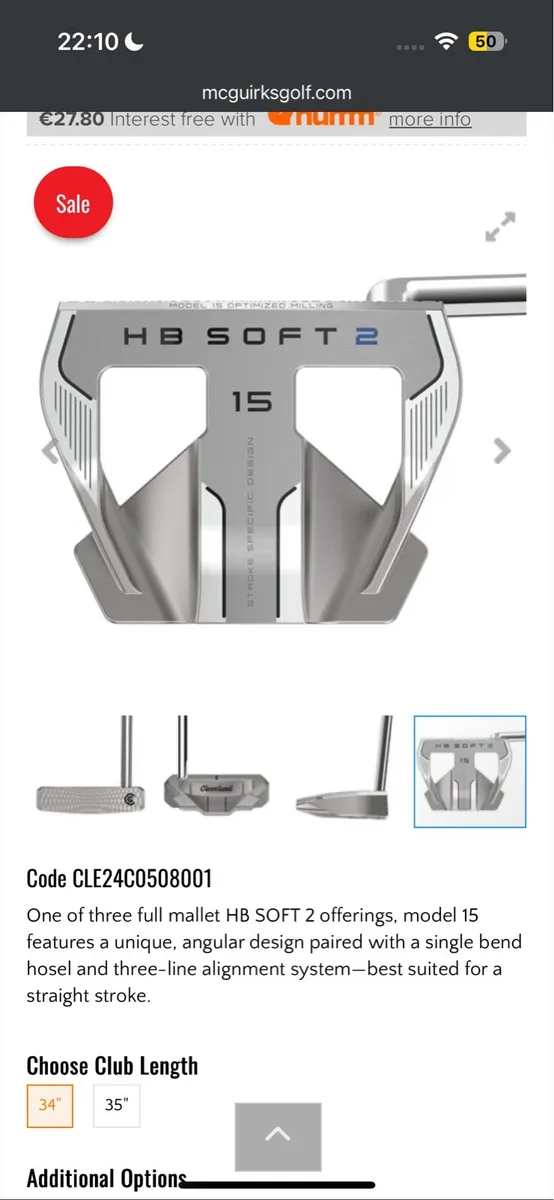 Cleveland HB Soft 2 Model 15 Putter 34 Right Hand - Image 2