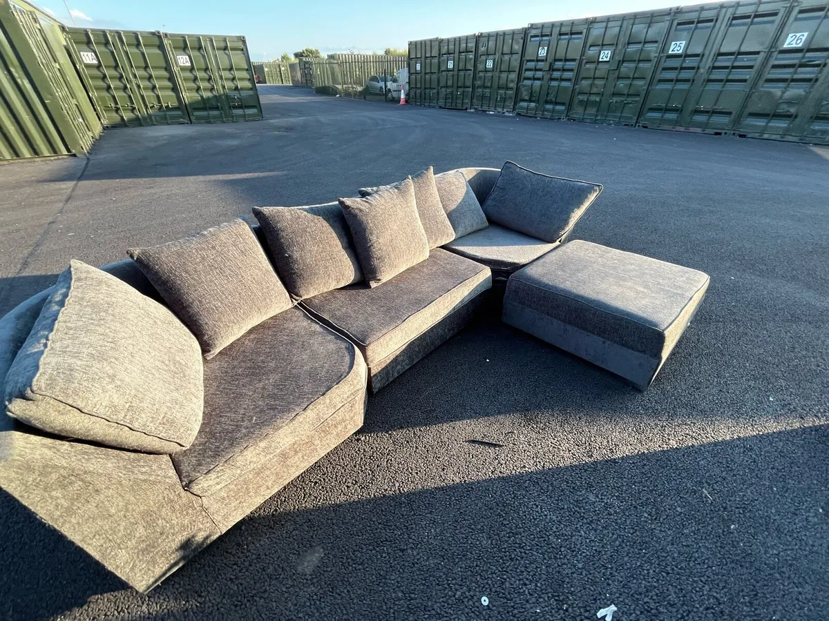Grey sofa with movable footstool couch furniture - Image 1