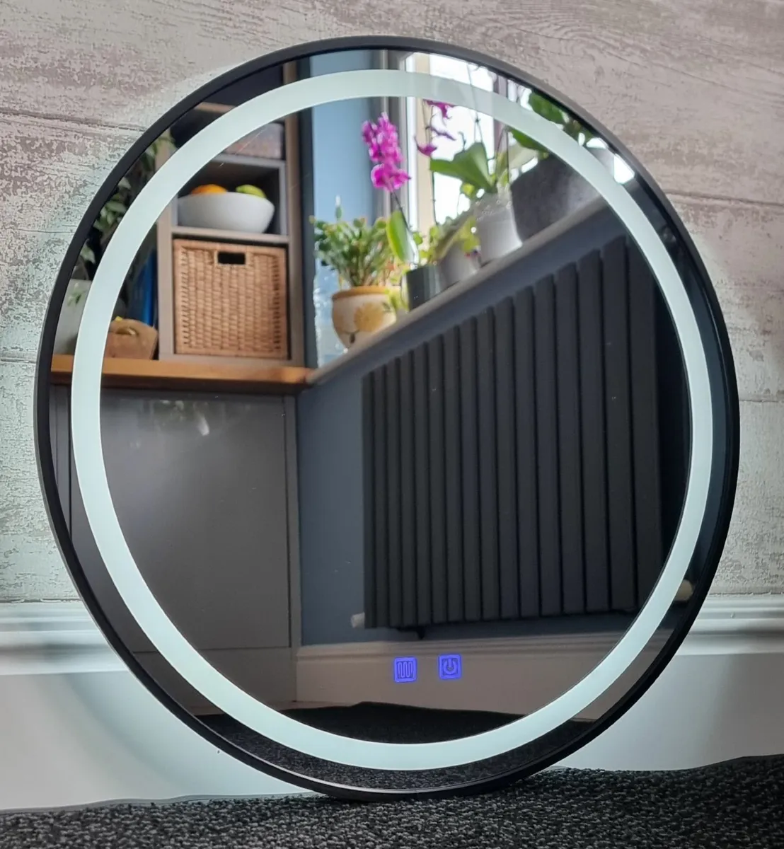 LED Bathroom Mirror Round Black Frame Antifog 60cm - Image 2