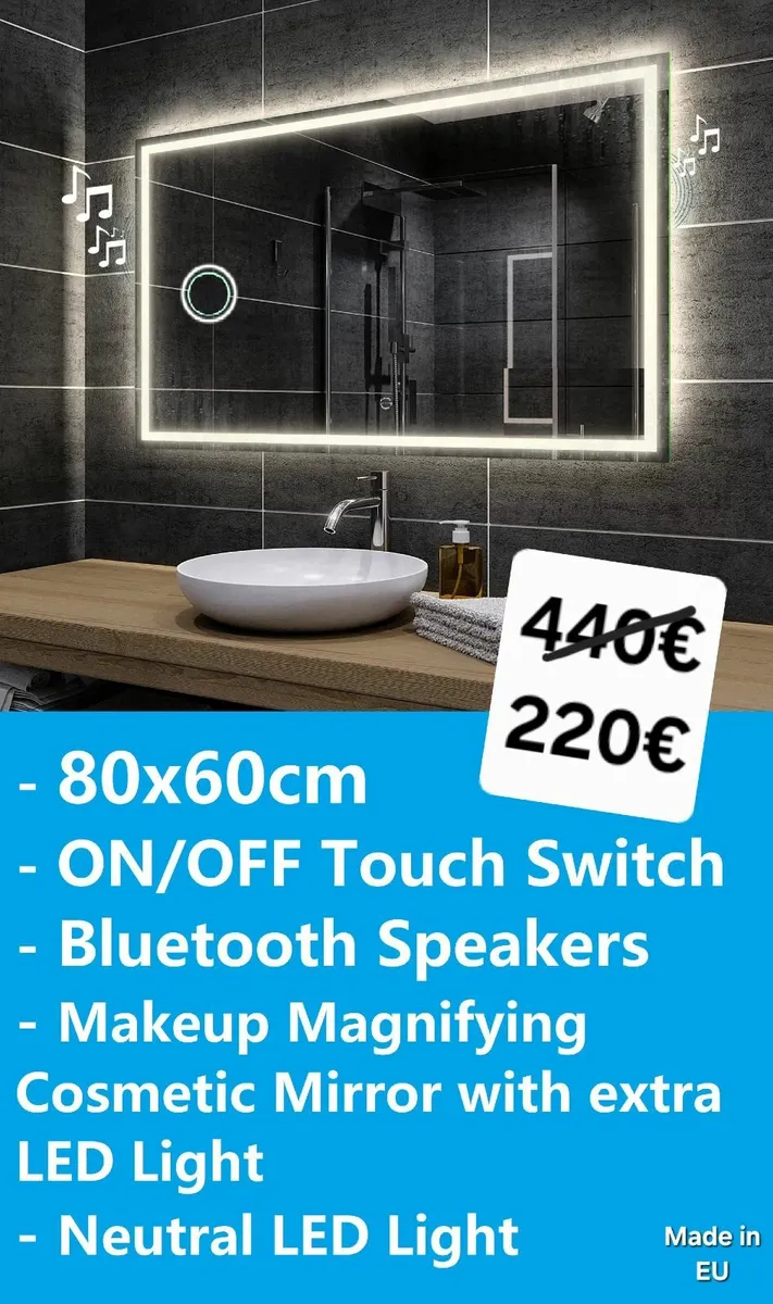 LED Bathroom Mirror Speakers Makeup 80x60cm - Image 1