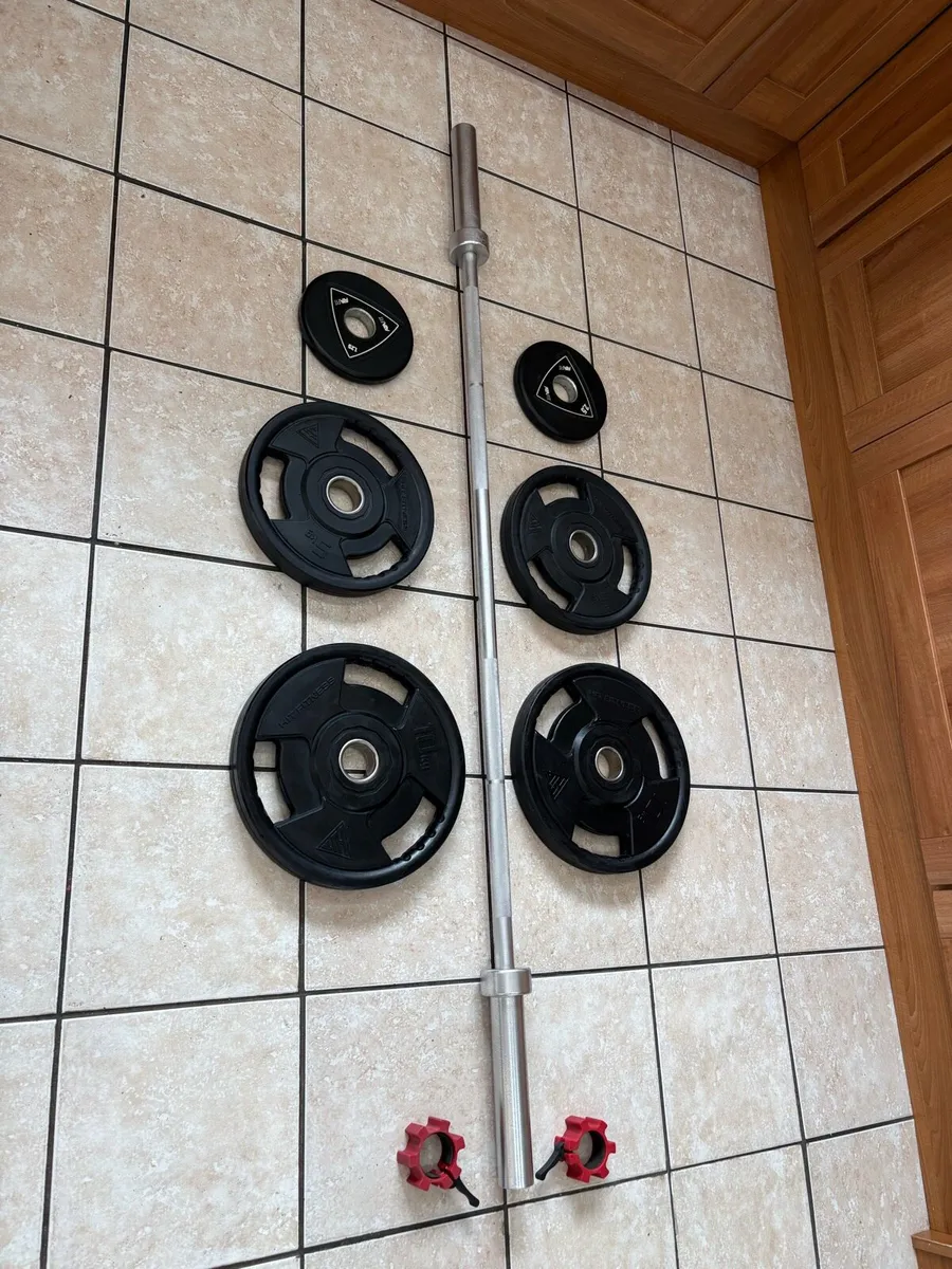 Urethane Superior Olympic Weights + 6 Foot Bar - Image 1