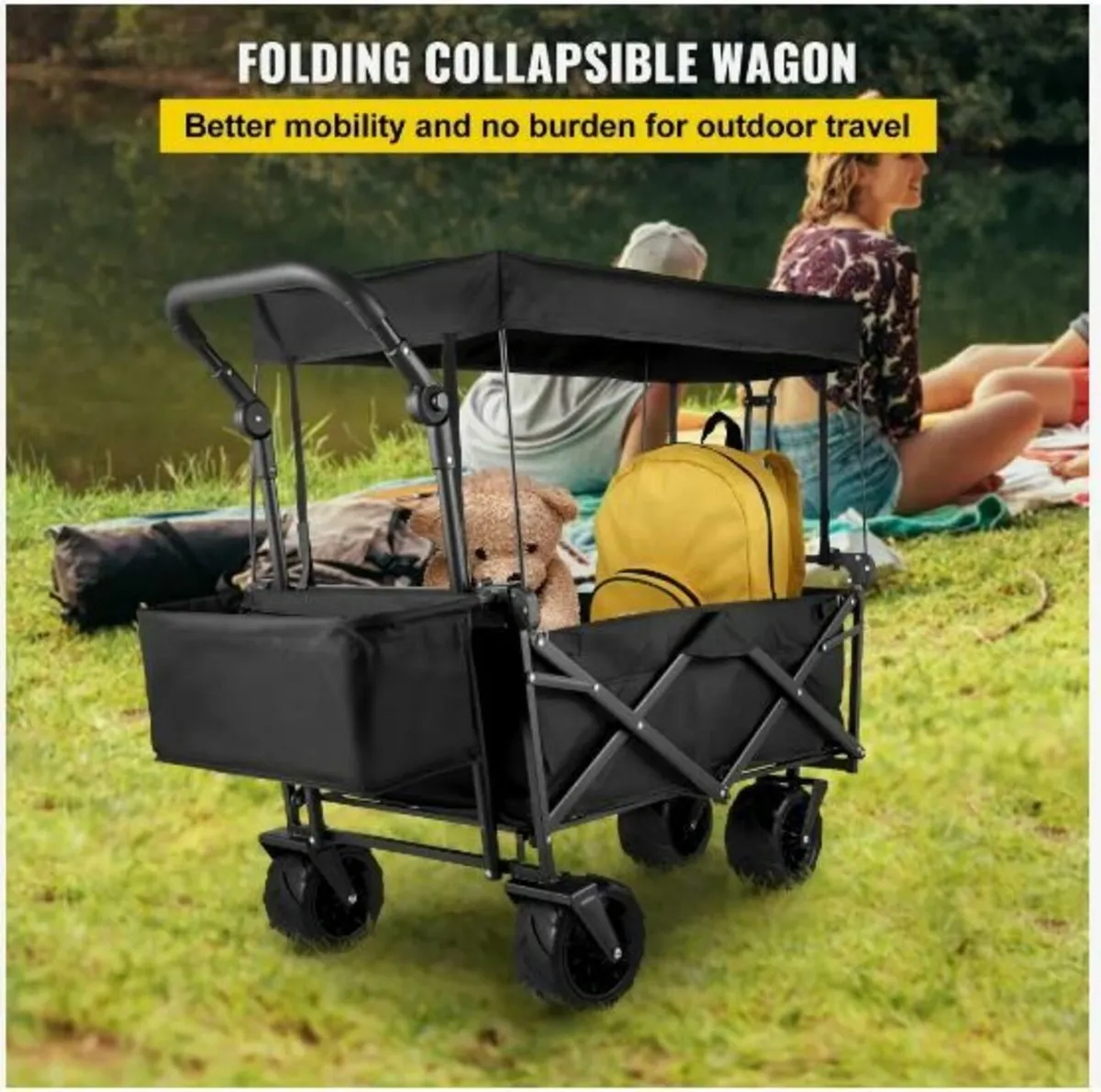 Collapsible Wagon Cart Black Foldable - Image 2