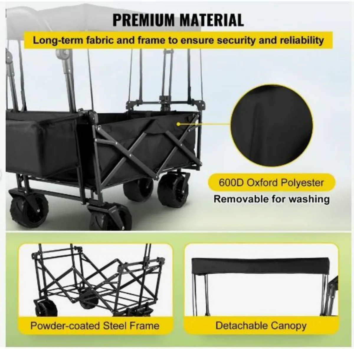 Collapsible Wagon Cart Black Foldable - Image 4