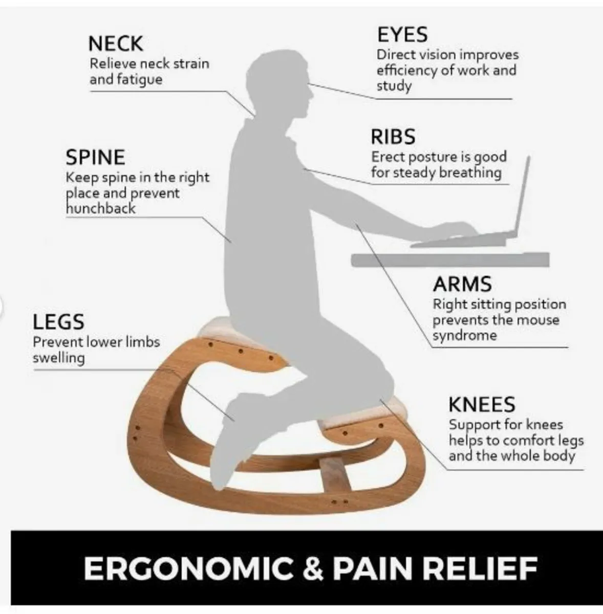 Ergonomic Kneeling Chair 99.8 kg Load Capacity - Image 2