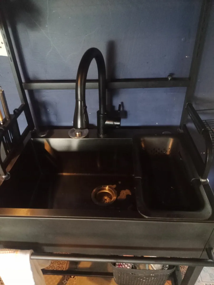 Sink unit black,  with racks and tap - Image 3