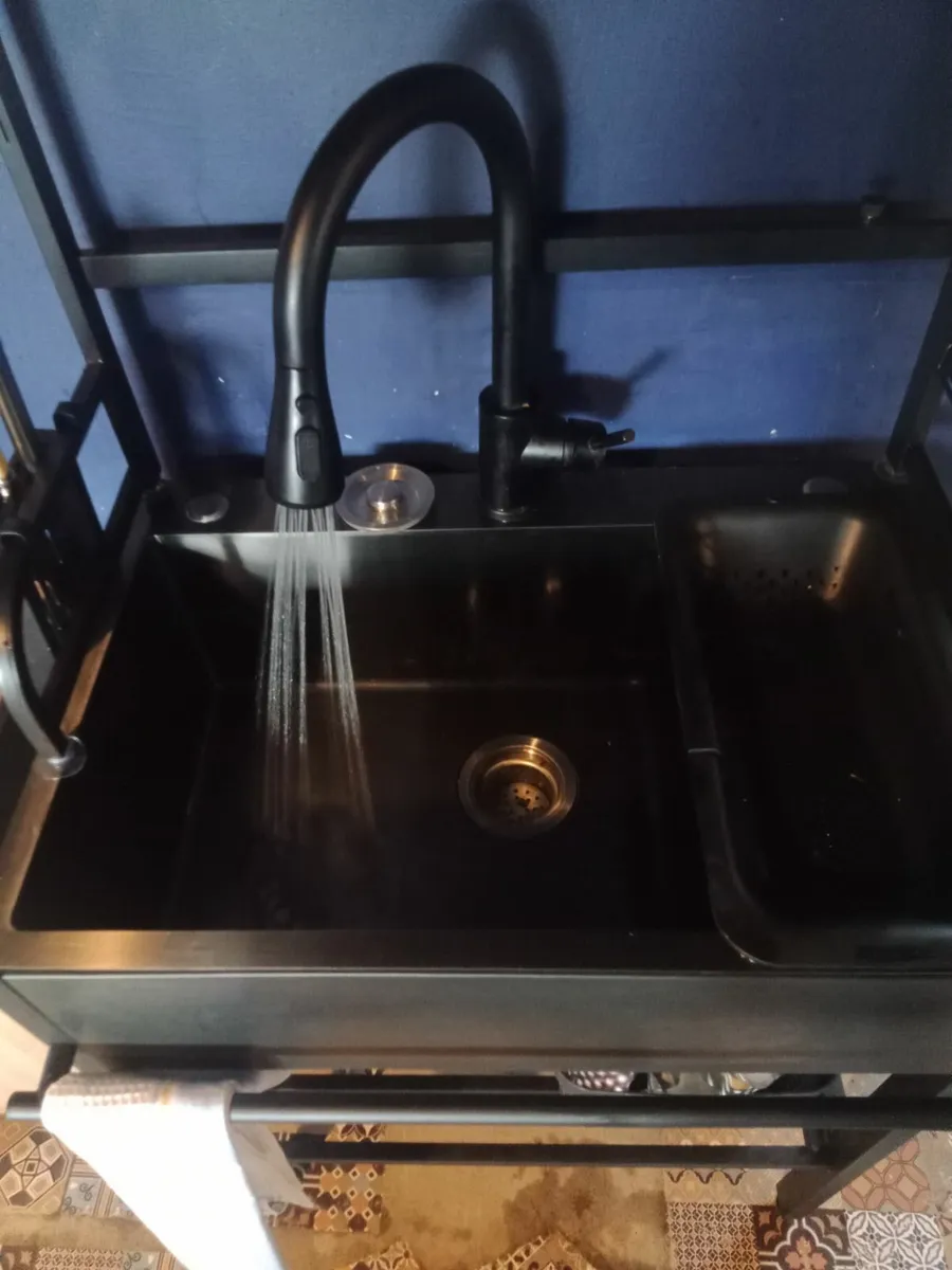 Sink unit black,  with racks and tap - Image 4