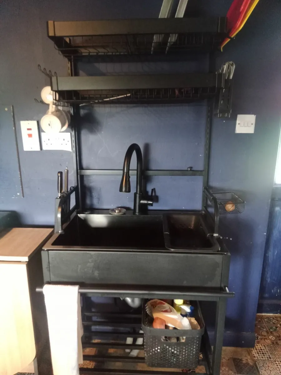 Sink unit black,  with racks and tap - Image 1