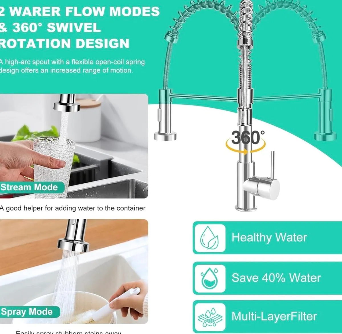 Kitchen tap, chrome. NEW boxed - Image 3