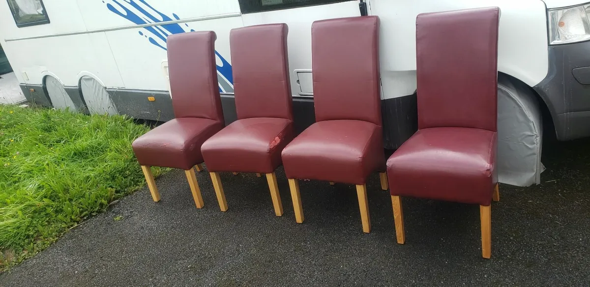 faux leather oak dining chairs x 8 - Image 2